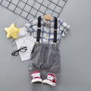 2 Pcs Little Boys Cotton Standing Collar Shirts And Suspender Shorts