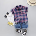 2 Pcs Boys Cotton Print Lapel Shirts And Denim Shorts Set