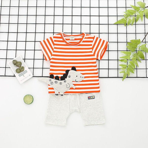 2 Pcs Boys Cute Dinosaur Pattern T-shirts And Shorts Set