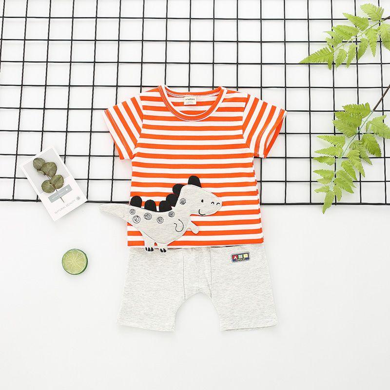 2 Pcs Boys Cute Dinosaur Pattern T-shirts And Shorts Set