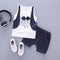 2 Pcs Boys Cotton Patchwork Tees And Line Print Shorts