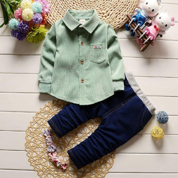 2 Pcs Boys Solid Color Long Sleeves Shirts And Pants