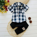 2 Pcs Boys Cotton Plaid Print Shirts And Shorts Casual Set