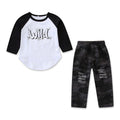 Boys 2 Pcs Patchwork Long Sleeves Tops And Ripped Denim Pants