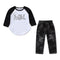 Boys 2 Pcs Patchwork Long Sleeves Tops And Ripped Denim Pants