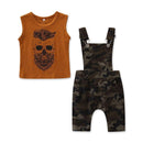 2 Pcs Boys Print Tanks And Camouflage Print Overalls