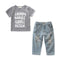 Boys 2 Pcs Cotton Letter Print T-shirts And Ripped Denim Jeans