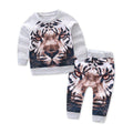 2 Pcs Boys Cotton Tiger Print Long Sleeves Sweatshirts And Pants