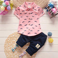 2 Pcs Boys Mustache Print Short Sleeves Shirts And Pants