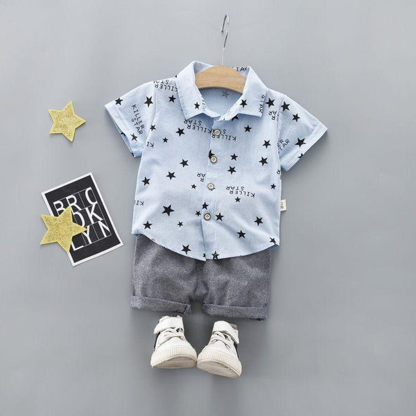 2 Pcs Boys Star Print Short Sleeves Shirts And Shorts