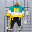 2 Pcs Boys Letter Print Color Blocking Tops And Pants Set