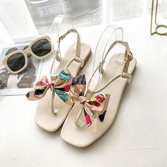 Bowknot Pattern Buckle Strap Cute Thong Sandals Shoes