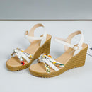Elegant Flower Print PU Upper Slingback Wedges Heel Sandals Shoes