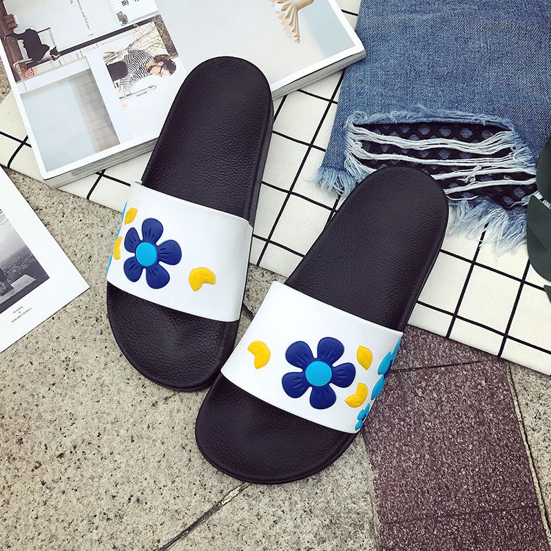 Flower Print Upper Round Toe Flat Slippers Shoes