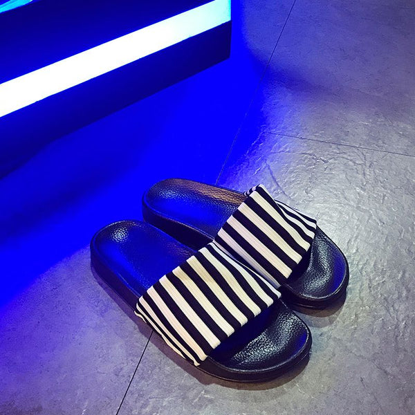 Color Blocking Stripe Pattern Fashion Soft Insole Slippers Shoes