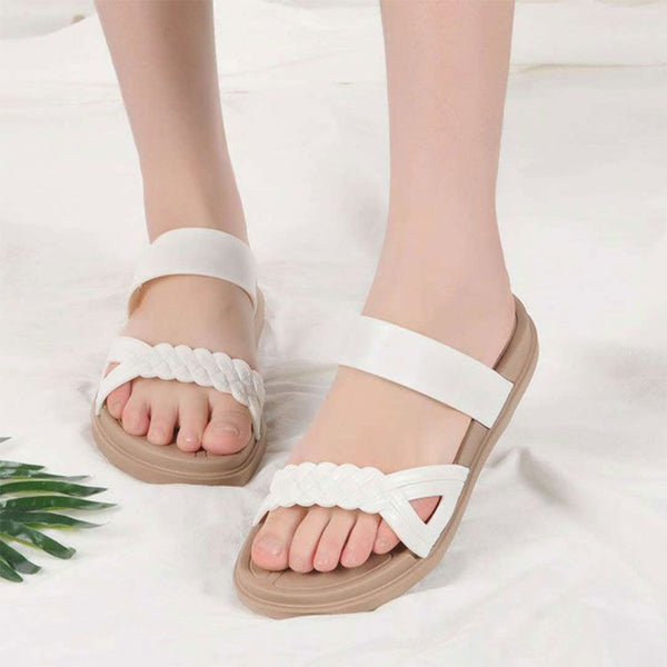 Double Strap Solid Color Simple Beach Flat Slippers Shoes