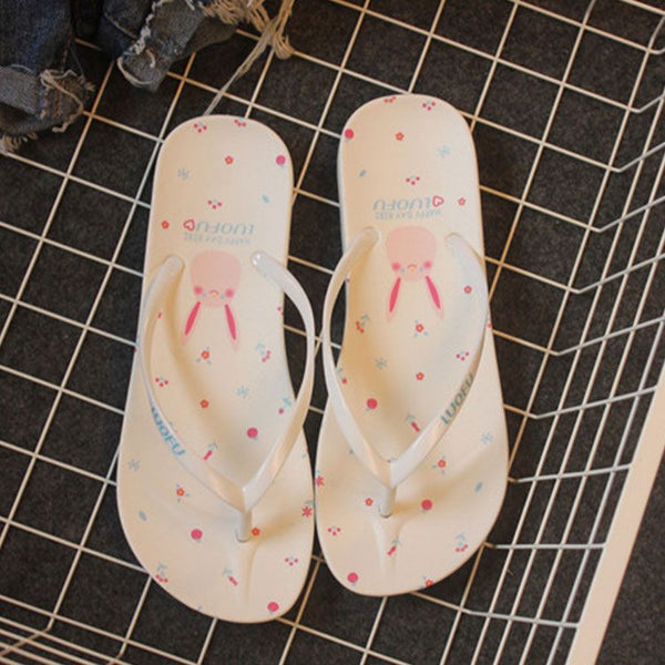 Cute Rabbit Print Round Toe Flip-flop Slippers Shoes