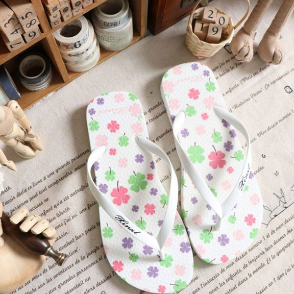 Casual Multicolor Flower Print Toe Post Slippers Shoes