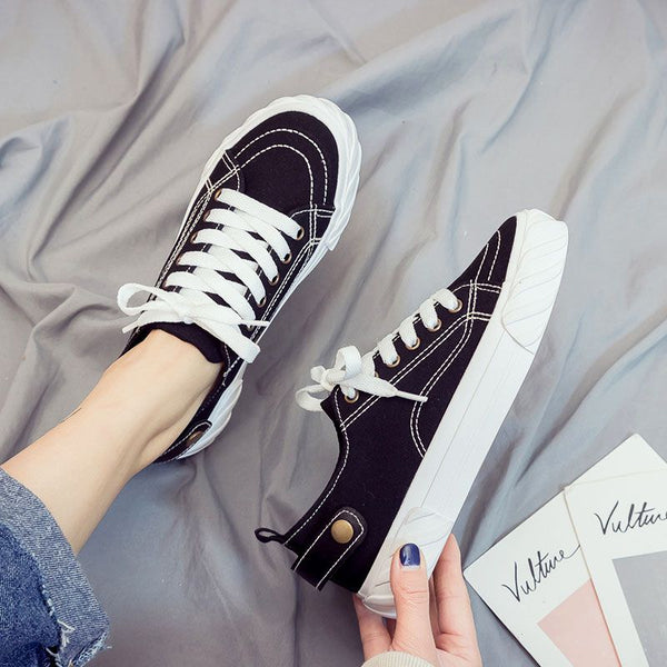 Fashion Simple Women Low Top Lace-up Sneakers Shoes