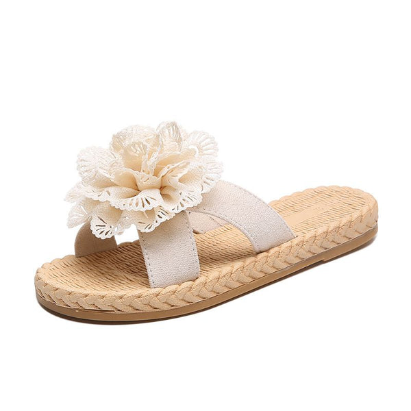 Hollow Out Flower Pattern Round Toe Flat Slippers Shoes