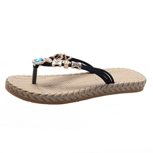 Hot Sale Colored Stone Decor Casual Flip-flop Slippers Shoes