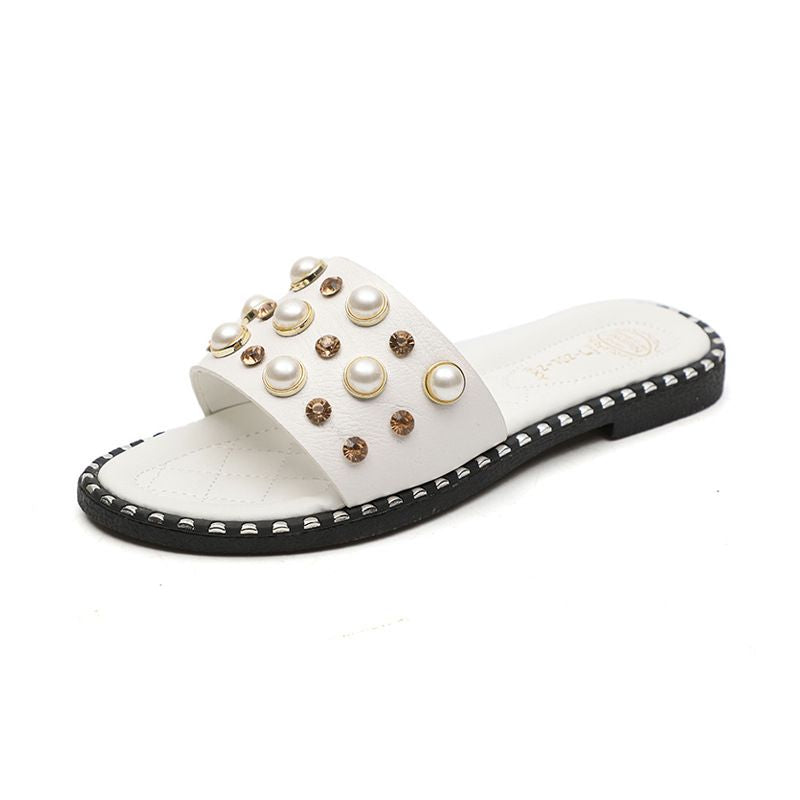 Imitation Pearl Decor Open-toe Vacation Style Slippers Shoes
