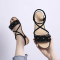 Flower Decor Crossed Spaghetti Strap Round Toe Sandals Shoes