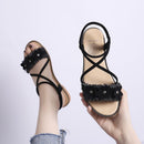 Flower Decor Crossed Spaghetti Strap Round Toe Sandals Shoes