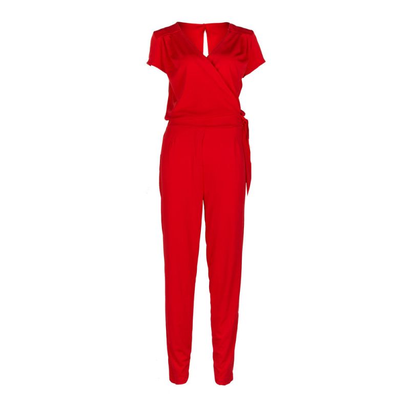 Fashion V Neck Surplice Short Sleeve Red Jumpsuits