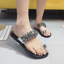 Fashion Rhinestone Decor Toe Ring Design Flat Slippers Shoes