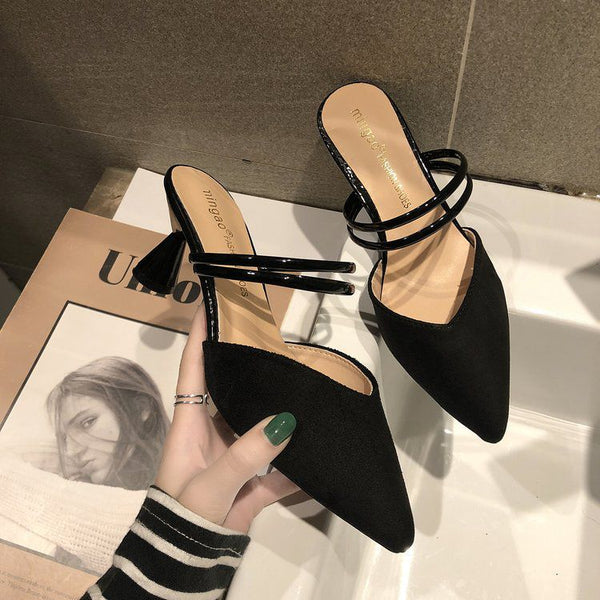 Elegant Women Cover Toe Cone Shaped Stiletto Two Wearing Ways Sandals Shoes