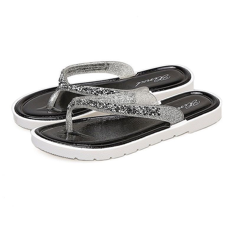 Fashion Shining Upper Design Women Outdoor Flip-flop Slippers Shoes