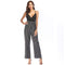 Contrast Stripes Print Women Casual Spaghetti Strap Surplice Jumpsuits