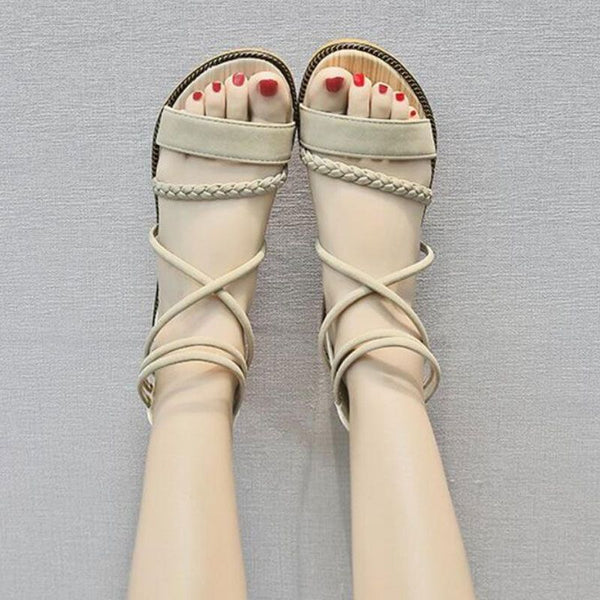 Fashion Braided Strap Design Suede Solid Color Sandals Shoes