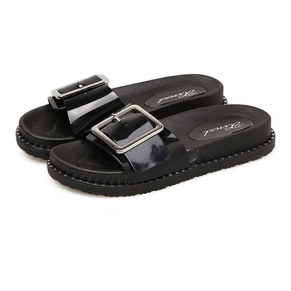 Metal Buckle Decor Women Solid Color Anti Skid Slippers Shoes