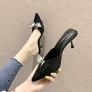 Fashion Bowknot Rhinestone Design Pointed-toe Stiletto Slippers Shoes