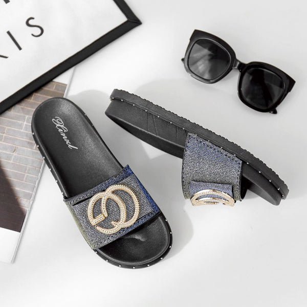 Fashion Metal Accessories Decor Women Outdoor Platform Slippers Shoes