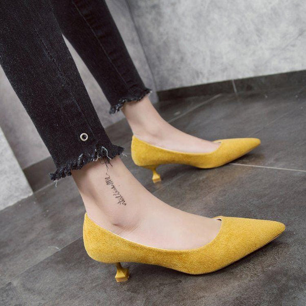 Office Women Pointed-toe Suede Upper Kitten Heel Shoes