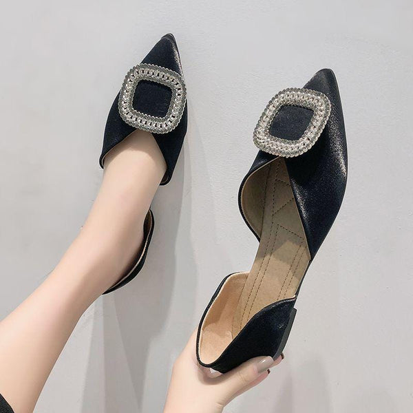 Simple Square Shaped Metal Decor Pointed-toe Flat Shoes