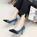 Elegant Women Pointed-toe Blocking Color Suede Upper High Heel Shoes