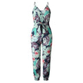 Fashion Tropical Leaf Printed Deep V Neck Surplice Jumpsuits