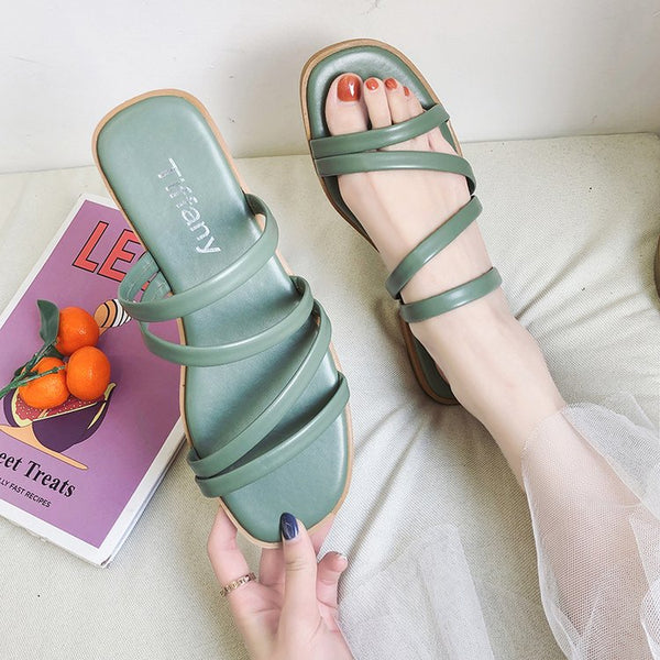 Comfortable Solid Color Square-toe Two Wearing Ways Sandals Shoes