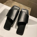 Irregular Wide Strap Upper Square-toe Anti Skid Flat Slippers Shoes