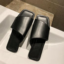 Irregular Wide Strap Upper Square-toe Anti Skid Flat Slippers Shoes