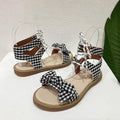 Fresh Style Open Toe Plaid Print Upper Lace-up Slingback Sandals Shoes