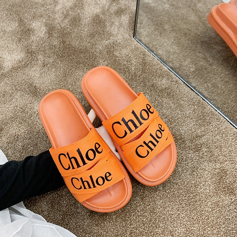 Fashion Letters Print Upper Outdoor Platform Slippers Shoes