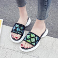 Open Toe Single Wide Strap Sequins Upper Platform Slippers Shoes