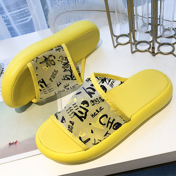 Fashion Candy Color Printed Irregular Upper Platform Slippers Shoes