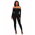 Fashion Good Stretch Women Solid Color Off-shoulder Rib-knit Jumpsuits