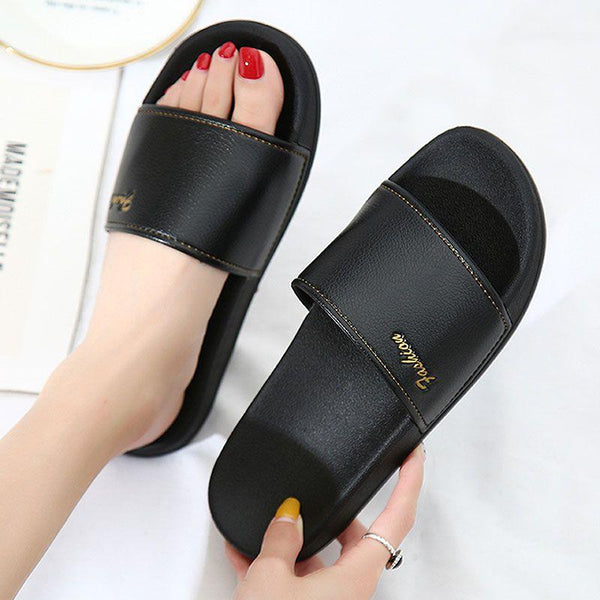 Simple Fashion Women Open Toe Letter Print Design Flat Slippers Shoes